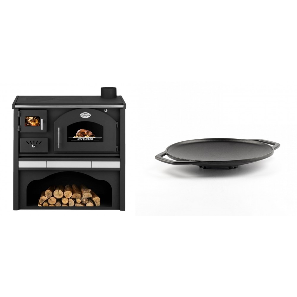 Set Küchenofen / Küchenhexe mit Backofen und Kochplatte Zvezda, Modell Classic GFS Keramik, Leistung 5.9 kW + Backplatte aus Gusseisen Solagio, Ф28cm