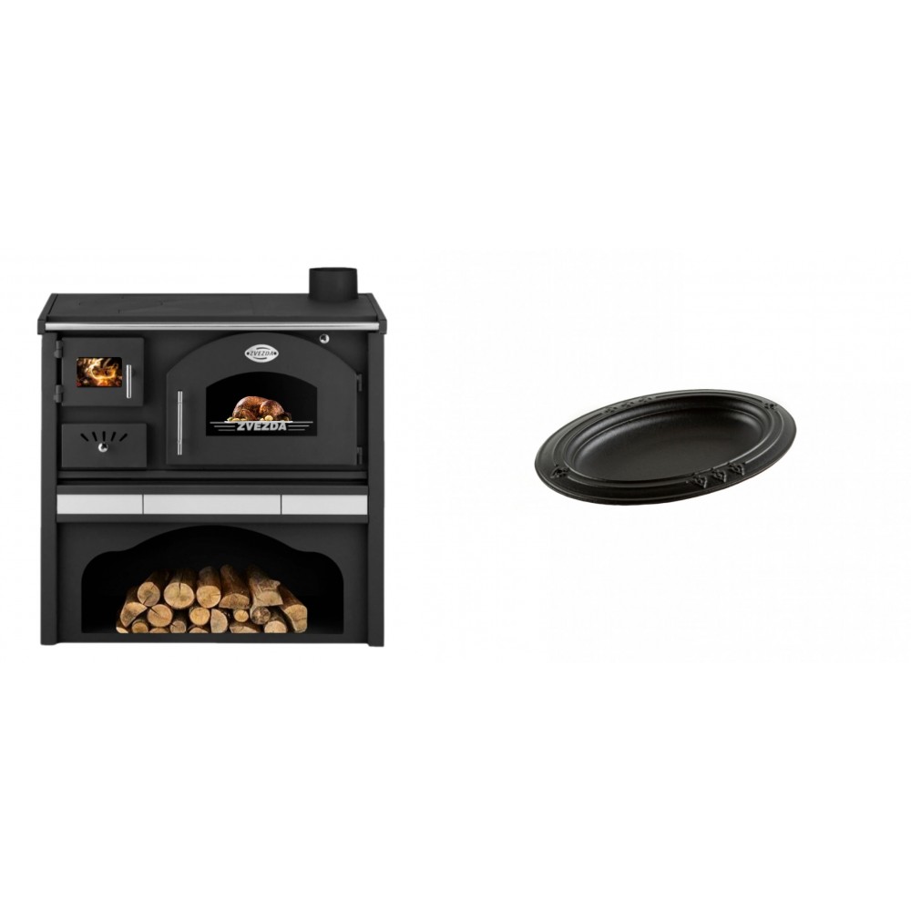 Set Küchenofen / Küchenhexe mit Backofen und Kochplatte Zvezda, Modell Classic GFS Keramik, Leistung 5.9 kW + Gusseiserne auflaufform Solagio oval, 17x28cm