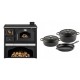 Set Küchenofen / Küchenhexe mit Backofen und Kochplatte Zvezda, Modell Classic GFS Keramik, Leistung 5.9 kW + Gusseisen Topf Set aus 3 teilen Solagio, Black Onyx | Kaminofen - Holzofen mit Backfach | Kaminofen |