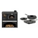 Set Küchenofen / Küchenhexe mit Backofen und Kochplatte Zvezda, Modell Classic GFS Keramik, Leistung 5.9 kW + Gusseisen Topf Set aus 3 teilen Solagio, Black Onyx | Kaminofen - Holzofen mit Backfach | Kaminofen |