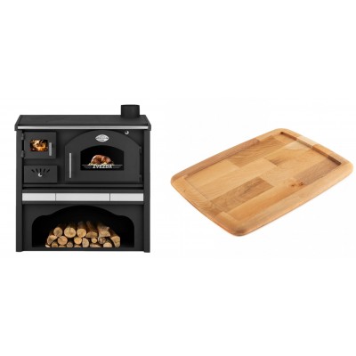 Set Küchenofen / Küchenhexe mit Backofen und Kochplatte Zvezda, Modell Classic GFS Keramik, Leistung 5.9 kW + Holz untersetzer für gusseisenplatte Solagio HSST2131 - Kaminofen - Holzofen mit Backfach