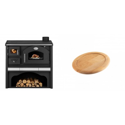 Set Küchenofen / Küchenhexe mit Backofen und Kochplatte Zvezda, Modell Classic GFS Keramik, Leistung 5.9 kW + Holz untersetzer für ovale gusseisenpfanne Solagio HSFT1825 - Kaminofen - Holzofen mit Backfach