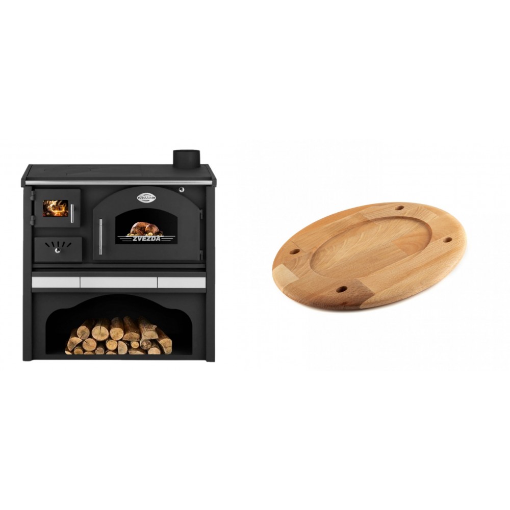 Set Küchenofen / Küchenhexe mit Backofen und Kochplatte Zvezda, Modell Classic GFS Keramik, Leistung 5.9 kW + Holz untersetzer für ovale platte Solagio HSOISK2533, 25x33cm