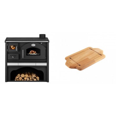 Set Küchenofen / Küchenhexe mit Backofen und Kochplatte Zvezda, Modell Classic GFS Keramik, Leistung 5.9 kW + Holz untersetzer für mini-gusseisenplatte Solagio HSDDHP1522 - Kaminofen - Holzofen mit Backfach