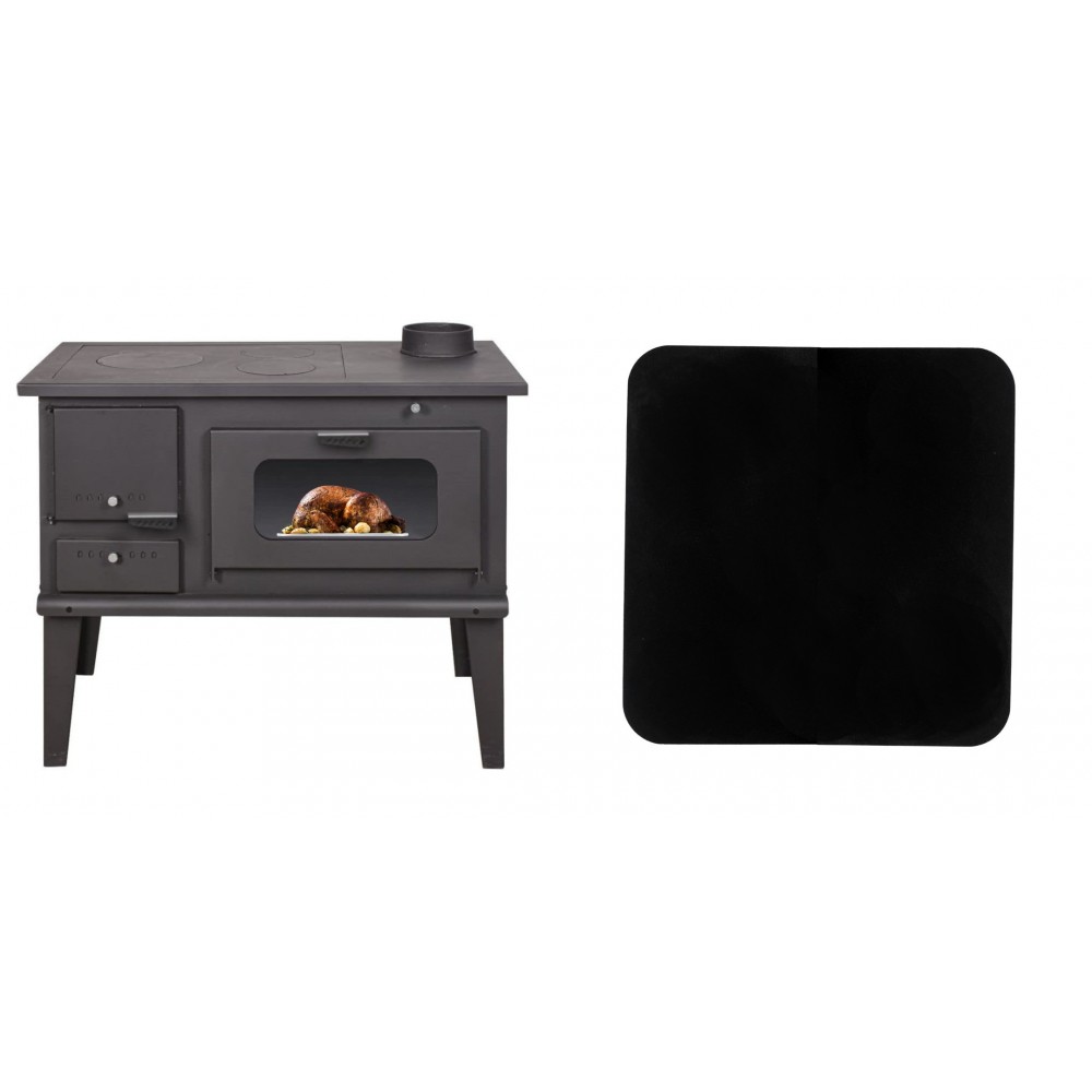 Set Küchenofen / Küchenhexe mit Backofen und Kochplatte Balkan Energy, Modell 4014, Leistung 7.9kW + Funkenschutzplatte Stahl 2mm, Größe 98x98cm | Kaminofen - Holzofen mit Backfach | Kaminofen |