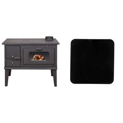 Set Küchenofen / Küchenhexe mit Backofen und Kochplatte Balkan Energy, Modell 4014, Leistung 7.9kW + Funkenschutzplatte Stahl 2mm, Größe 98x98cm - Balkan Energy