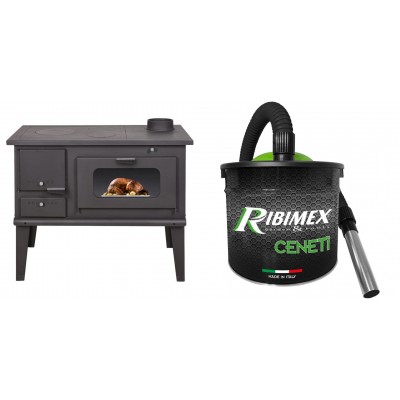 Set Küchenofen / Küchenhexe mit Backofen und Kochplatte Balkan Energy, Modell 4014, Leistung 7.9kW + Elektrischer Aschesauger Ribimex, Modell Cenetì, Fassungsvermögen 15 L - Balkan Energy