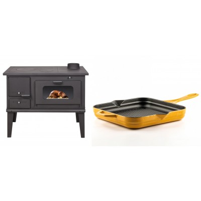 Set Küchenofen / Küchenhexe mit Backofen und Kochplatte Balkan Energy, Modell 4014, Leistung 7.9kW + Emaillierte grillpfanne Gusseisen Solagio, Dijon, 28х28cm - Balkan Energy