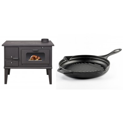 Set Küchenofen / Küchenhexe mit Backofen und Kochplatte Balkan Energy, Modell 4014, Leistung 7.9kW + Emaillierte grillpfanne Gusseisen Solagio, Black Onyx, Ф28cm - Balkan Energy