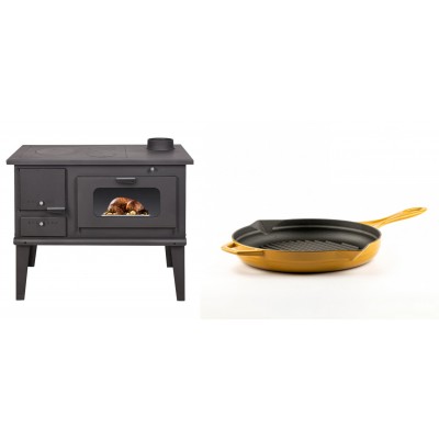 Set Küchenofen / Küchenhexe mit Backofen und Kochplatte Balkan Energy, Modell 4014, Leistung 7.9kW + Emaillierte grillpfanne Gusseisen Solagio, Dijon, Ф24cm - Balkan Energy