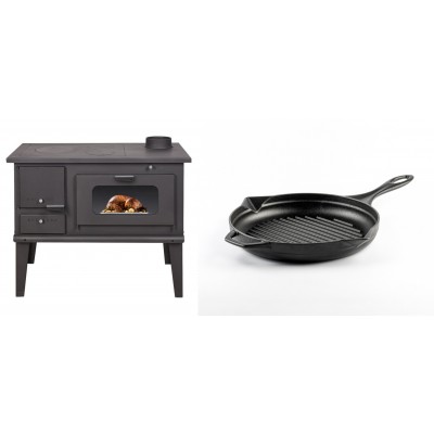 Set Küchenofen / Küchenhexe mit Backofen und Kochplatte Balkan Energy, Modell 4014, Leistung 7.9kW + Emaillierte grillpfanne Gusseisen Solagio, Black Onyx, Ф24cm - Balkan Energy