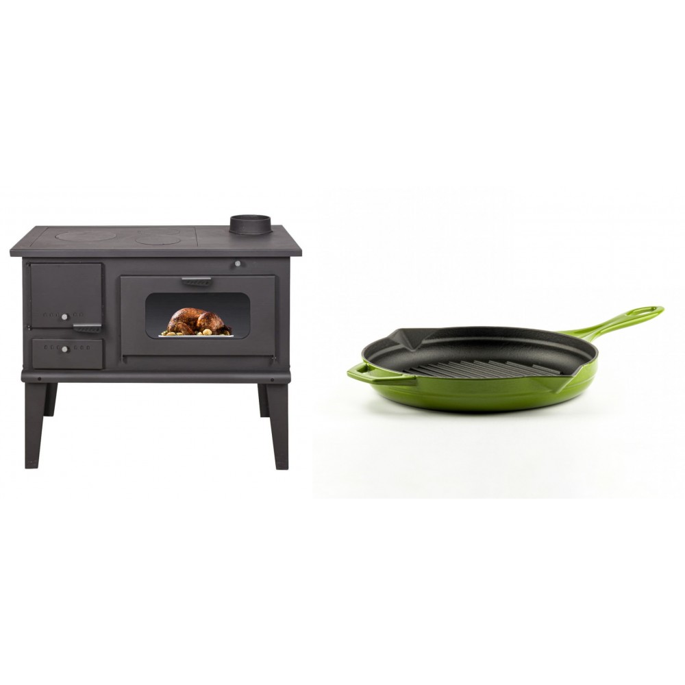 Set Küchenofen / Küchenhexe mit Backofen und Kochplatte Balkan Energy, Modell 4014, Leistung 7.9kW + Emaillierte grillpfanne Gusseisen Solagio, Bamboo, Ф24cm