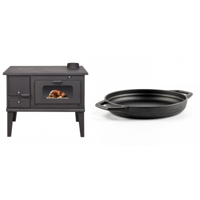 Set Küchenofen / Küchenhexe mit Backofen und Kochplatte Balkan Energy, Modell 4014, Leistung 7.9kW + Emaillierte gusseisenpfanne mit zwei Griffen Solagio, Black Onyx, Ф22cm - Balkan Energy