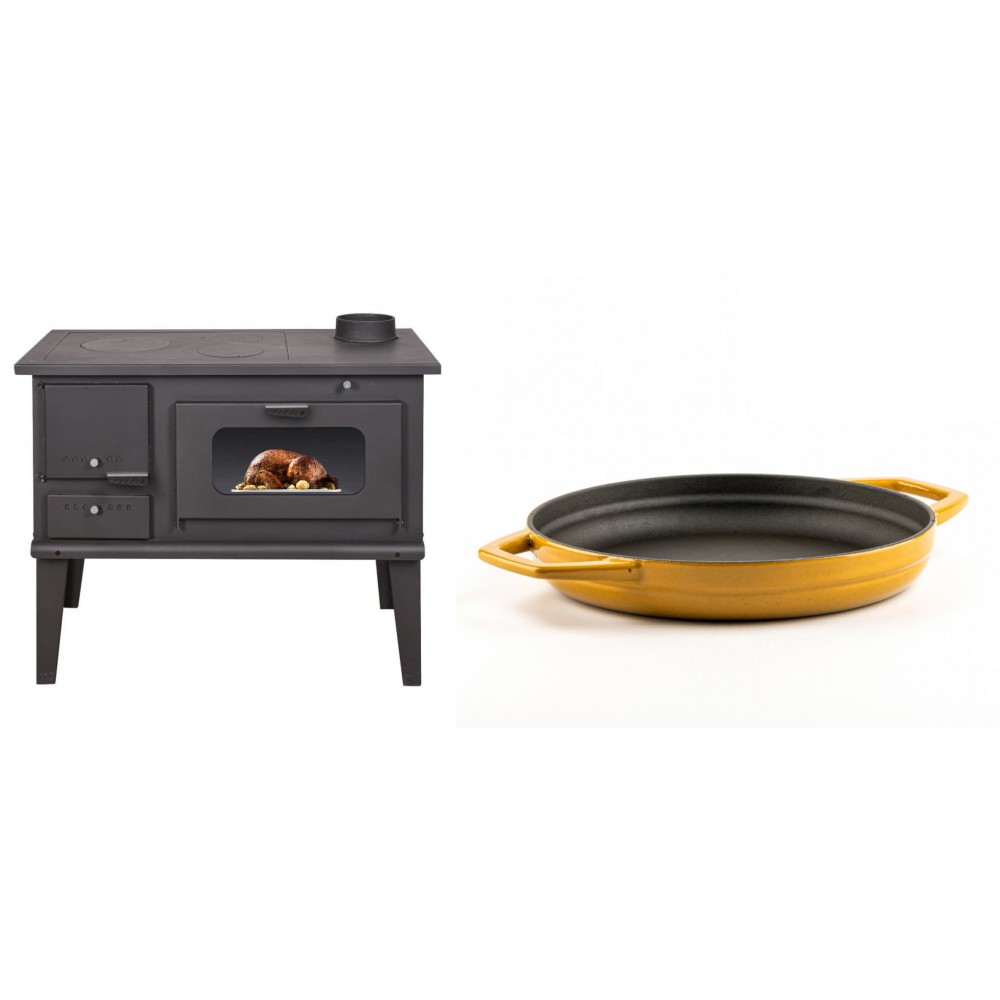 Set Küchenofen / Küchenhexe mit Backofen und Kochplatte Balkan Energy, Modell 4014, Leistung 7.9kW + Emaillierte gusseisenpfanne mit zwei Griffen Solagio, Dijon, Ф22cm