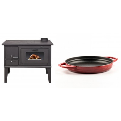 Set Küchenofen / Küchenhexe mit Backofen und Kochplatte Balkan Energy, Modell 4014, Leistung 7.9kW + Emaillierte gusseisenpfanne mit zwei Griffen Solagio, Rubin, Ф22cm - Balkan Energy