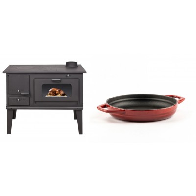 Set Küchenofen / Küchenhexe mit Backofen und Kochplatte Balkan Energy, Modell 4014, Leistung 7.9kW + Emaillierte gusseisenpfanne mit zwei Griffen Solagio, Rubin, Ф19cm - Balkan Energy
