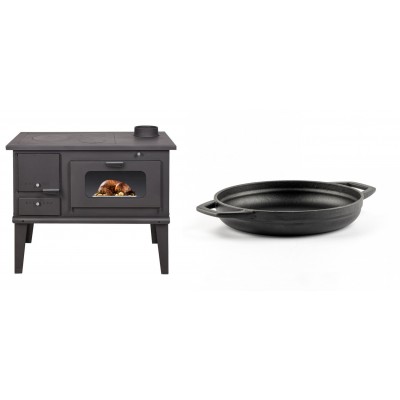 Set Küchenofen / Küchenhexe mit Backofen und Kochplatte Balkan Energy, Modell 4014, Leistung 7.9kW + Emaillierte gusseisenpfanne mit zwei Griffen Solagio, Black Onyx, Ф19cm - Balkan Energy