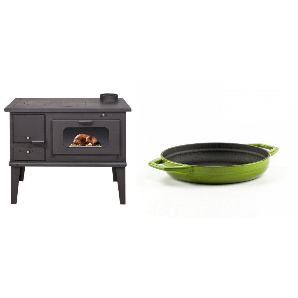 Set Küchenofen / Küchenhexe mit Backofen und Kochplatte Balkan Energy, Modell 4014, Leistung 7.9kW + Emaillierte gusseisenpfanne mit zwei Griffen Solagio, Bamboo, Ф19cm