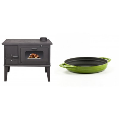 Set Küchenofen / Küchenhexe mit Backofen und Kochplatte Balkan Energy, Modell 4014, Leistung 7.9kW + Emaillierte gusseisenpfanne mit zwei Griffen Solagio, Bamboo, Ф19cm - Balkan Energy