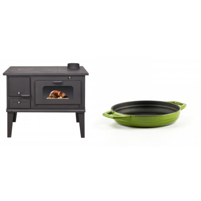 Set Küchenofen / Küchenhexe mit Backofen und Kochplatte Balkan Energy, Modell 4014, Leistung 7.9kW + Emaillierte gusseisenpfanne mit zwei Griffen Solagio, Bamboo, Ф16cm - Balkan Energy