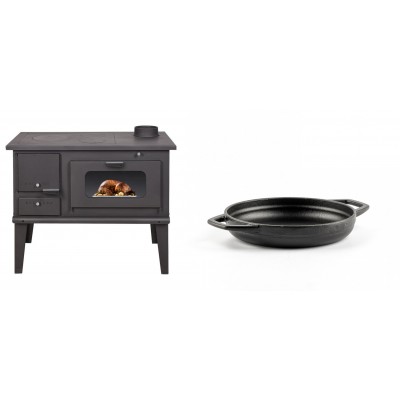 Set Küchenofen / Küchenhexe mit Backofen und Kochplatte Balkan Energy, Modell 4014, Leistung 7.9kW + Emaillierte gusseisenpfanne mit zwei Griffen Solagio, Black Onyx, Ф16cm - Balkan Energy