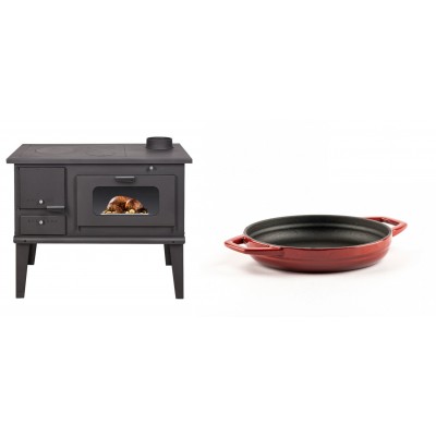 Set Küchenofen / Küchenhexe mit Backofen und Kochplatte Balkan Energy, Modell 4014, Leistung 7.9kW + Emaillierte gusseisenpfanne mit zwei Griffen Solagio, Rubin, Ф16cm - Balkan Energy