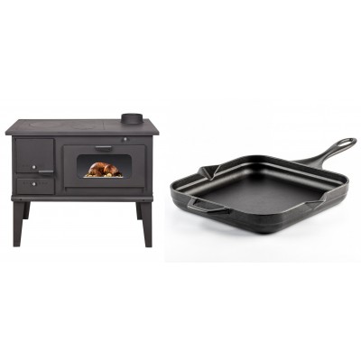 Set Küchenofen / Küchenhexe mit Backofen und Kochplatte Balkan Energy, Modell 4014, Leistung 7.9kW + Emaillierte Gusseisenpfanne Solagio, Black Onyx, 28x28cm - Balkan Energy