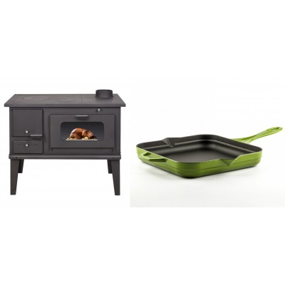 Set Küchenofen / Küchenhexe mit Backofen und Kochplatte Balkan Energy, Modell 4014, Leistung 7.9kW + Emaillierte Gusseisenpfanne Solagio, Bamboo, 28x28cm - Balkan Energy