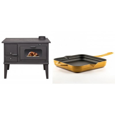 Set Küchenofen / Küchenhexe mit Backofen und Kochplatte Balkan Energy, Modell 4014, Leistung 7.9kW + Emaillierte Gusseisenpfanne Solagio, Dijon, 28x28cm - Balkan Energy