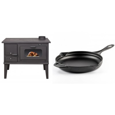 Set Küchenofen / Küchenhexe mit Backofen und Kochplatte Balkan Energy, Modell 4014, Leistung 7.9kW + Emaillierte Gusseisenpfanne Solagio, Black Onyx, Ф28cm - Balkan Energy
