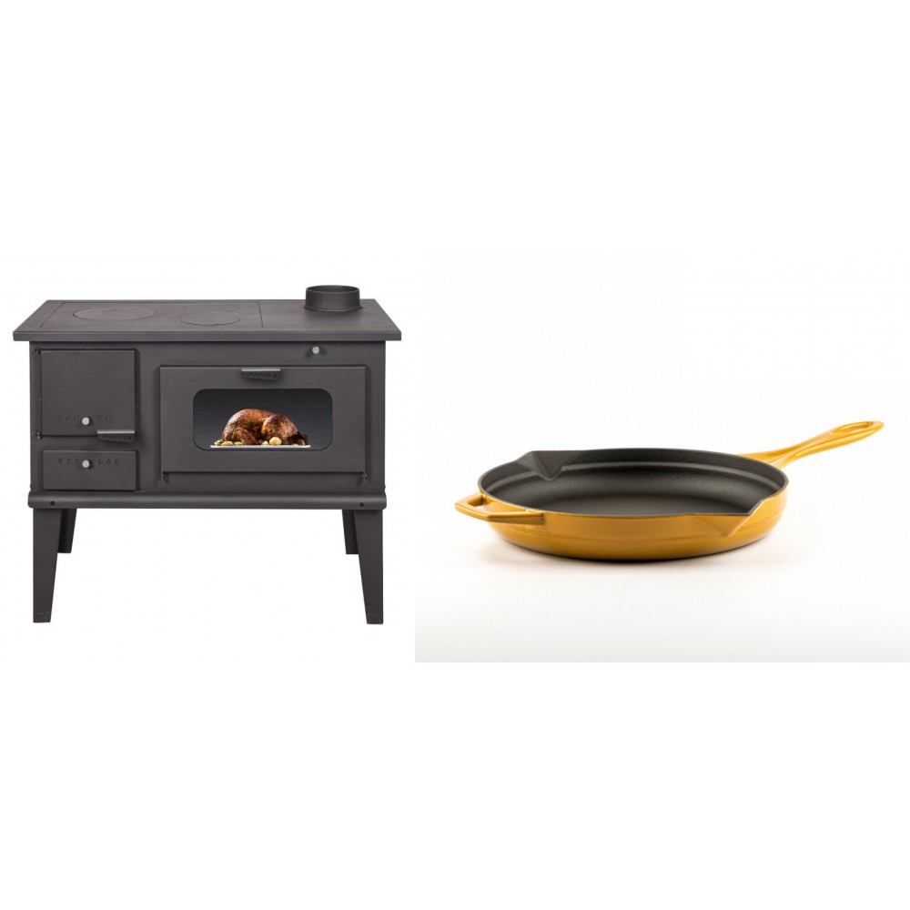 Set Küchenofen / Küchenhexe mit Backofen und Kochplatte Balkan Energy, Modell 4014, Leistung 7.9kW + Emaillierte Gusseisenpfanne Solagio, Dijon, Ф24cm