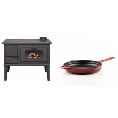 Set Küchenofen / Küchenhexe mit Backofen und Kochplatte Balkan Energy, Modell 4014, Leistung 7.9kW + Emaillierte Gusseisenpfanne Solagio, Rubin, Ф24cm - Balkan Energy