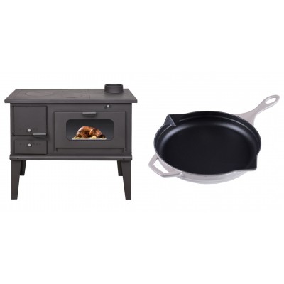 Set Küchenofen / Küchenhexe mit Backofen und Kochplatte Balkan Energy, Modell 4014, Leistung 7.9kW + Emaillierte Gusseisenpfanne Solagio, Ivory, Ф28cm - Balkan Energy