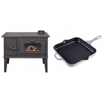 Set Küchenofen / Küchenhexe mit Backofen und Kochplatte Balkan Energy, Modell 4014, Leistung 7.9kW + Emaillierte grillpfanne Gusseisen Solagio, Ivory, 28x28cm - Balkan Energy
