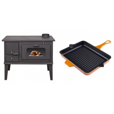 Set Küchenofen / Küchenhexe mit Backofen und Kochplatte Balkan Energy, Modell 4014, Leistung 7.9kW + Emaillierte grillpfanne Gusseisen Solagio, Dijon, 26x32cm - Balkan Energy