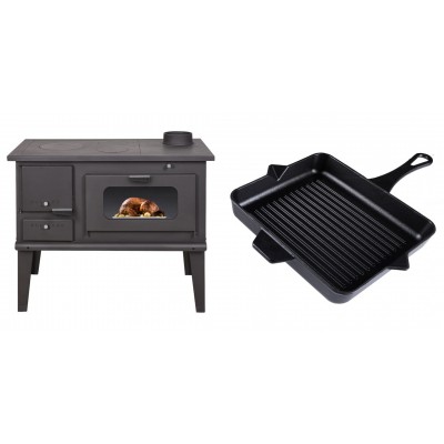 Set Küchenofen / Küchenhexe mit Backofen und Kochplatte Balkan Energy, Modell 4014, Leistung 7.9kW + Emaillierte grillpfanne Gusseisen Solagio, Black Onyx, 26x32cm - Balkan Energy