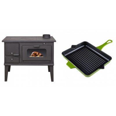 Set Küchenofen / Küchenhexe mit Backofen und Kochplatte Balkan Energy, Modell 4014, Leistung 7.9kW + Emaillierte grillpfanne Gusseisen Solagio, Bamboo, 26x32cm - Balkan Energy