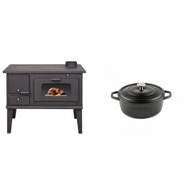 Set Küchenofen / Küchenhexe mit Backofen und Kochplatte Balkan Energy, Modell 4014, Leistung 7.9kW + Gusseisen Topf Tiefer Solagio, Black Onyx, Ф12 - Balkan Energy