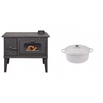 Set Küchenofen / Küchenhexe mit Backofen und Kochplatte Balkan Energy, Modell 4014, Leistung 7.9kW + Gusseisen Topf Tiefer Solagio, Ivory, Ф12 - Balkan Energy