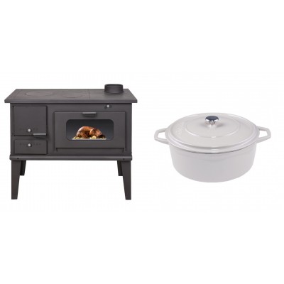 Set Küchenofen / Küchenhexe mit Backofen und Kochplatte Balkan Energy, Modell 4014, Leistung 7.9kW + Gusseisen Topf Tiefer Solagio, Ivory, Ф24 - Balkan Energy