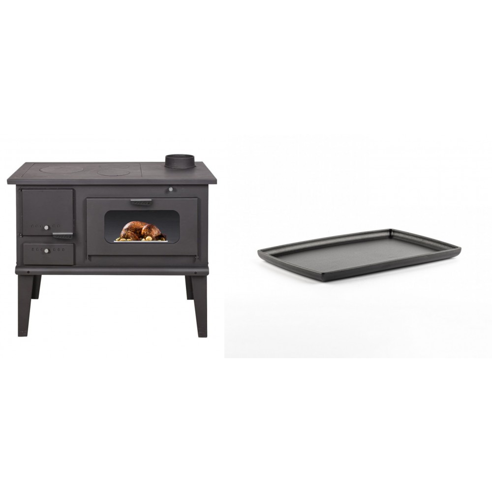 Set Küchenofen / Küchenhexe mit Backofen und Kochplatte Balkan Energy, Modell 4014, Leistung 7.9kW + Rechteckige Servierplatte aus Gusseisen Solagio, 21x31cm