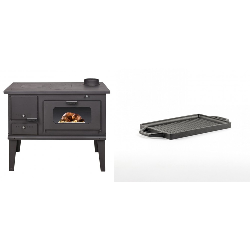 Set Küchenofen / Küchenhexe mit Backofen und Kochplatte Balkan Energy, Modell 4014, Leistung 7.9kW + Mini-Grillplatte aus Gusseisen Solagio, 15.5x22.5cm