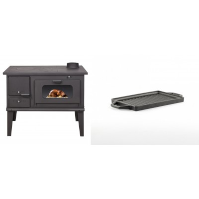 Set Küchenofen / Küchenhexe mit Backofen und Kochplatte Balkan Energy, Modell 4014, Leistung 7.9kW + Mini-Grillplatte aus Gusseisen Solagio, 15.5x22.5cm - Balkan Energy