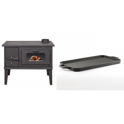 Set Küchenofen / Küchenhexe mit Backofen und Kochplatte Balkan Energy, Modell 4014, Leistung 7.9kW + Große Grillplatte aus Gusseisen Solagio, 25x44cm - Balkan Energy