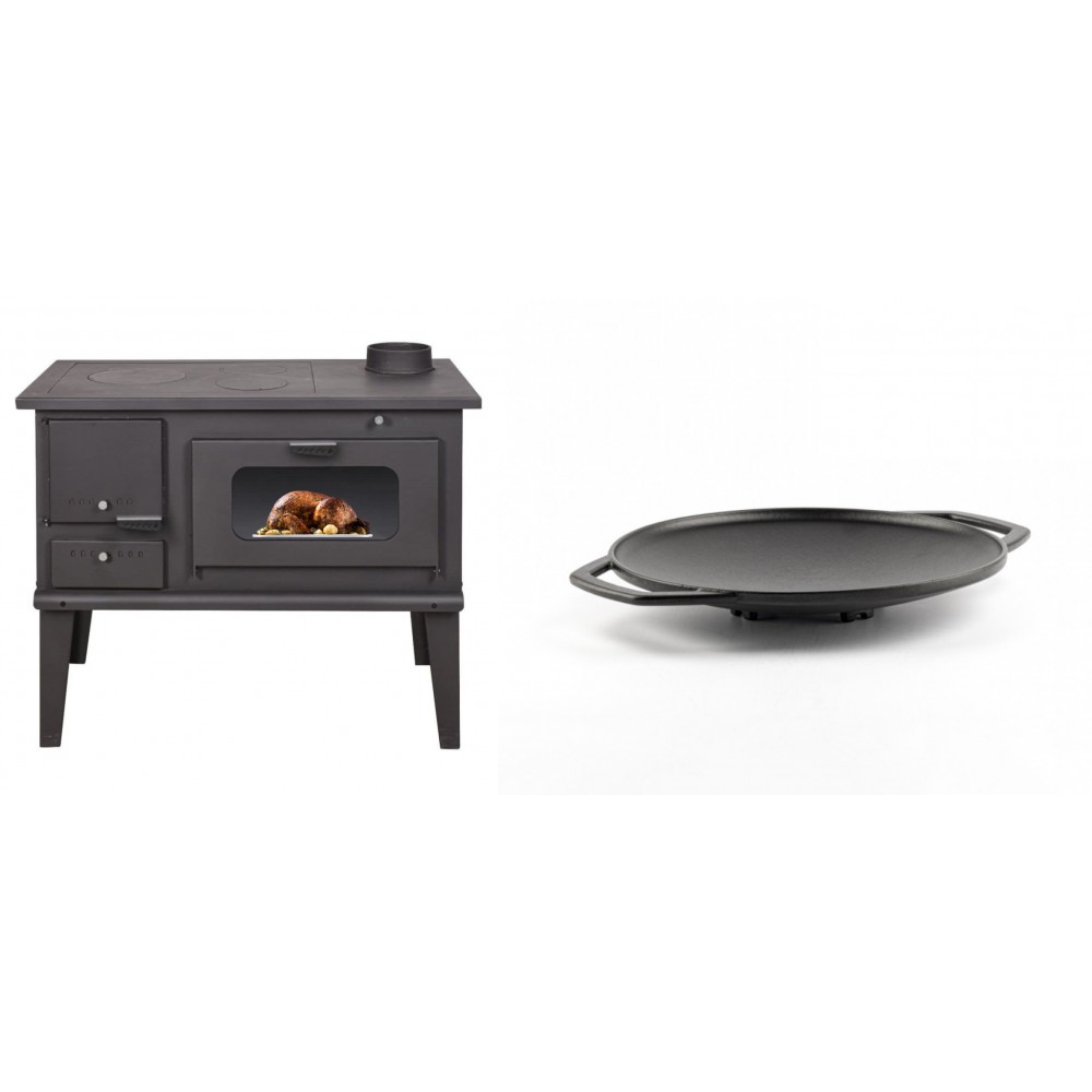 Set Küchenofen / Küchenhexe mit Backofen und Kochplatte Balkan Energy, Modell 4014, Leistung 7.9kW + Backplatte aus Gusseisen Solagio, Ф28cm