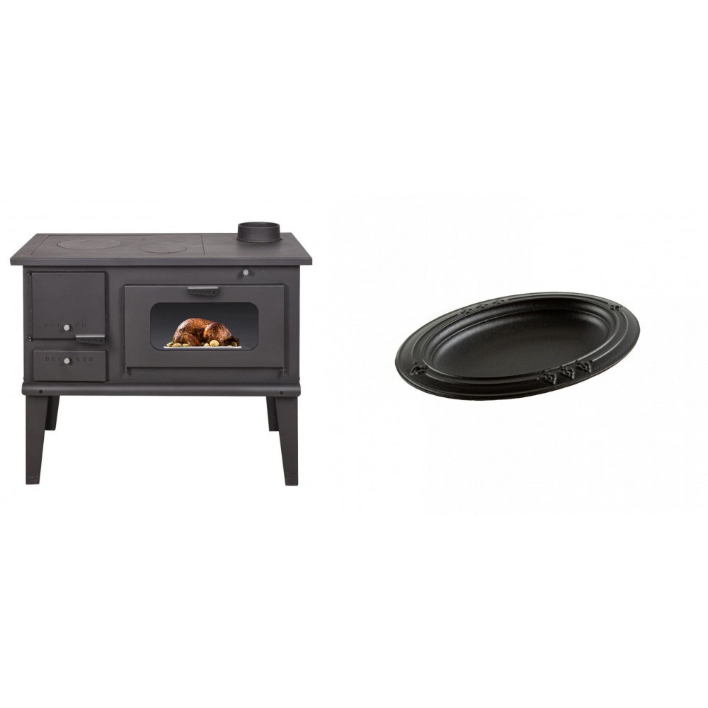 Set Küchenofen / Küchenhexe mit Backofen und Kochplatte Balkan Energy, Modell 4014, Leistung 7.9kW + Gusseiserne auflaufform Solagio oval, 25x33cm | Kaminofen - Holzofen mit Backfach | Kaminofen |
