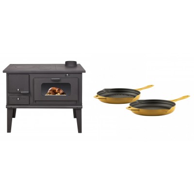 Set Küchenofen / Küchenhexe mit Backofen und Kochplatte Balkan Energy, Modell 4014, Leistung 7.9kW + Gusseisen Topf Set aus 2 teilen Solagio, Dijon - Balkan Energy