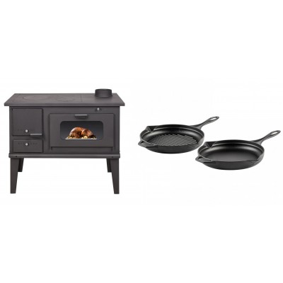 Set Küchenofen / Küchenhexe mit Backofen und Kochplatte Balkan Energy, Modell 4014, Leistung 7.9kW + Gusseisen Topf Set aus 2 teilen Solagio, Black Onyx - Balkan Energy