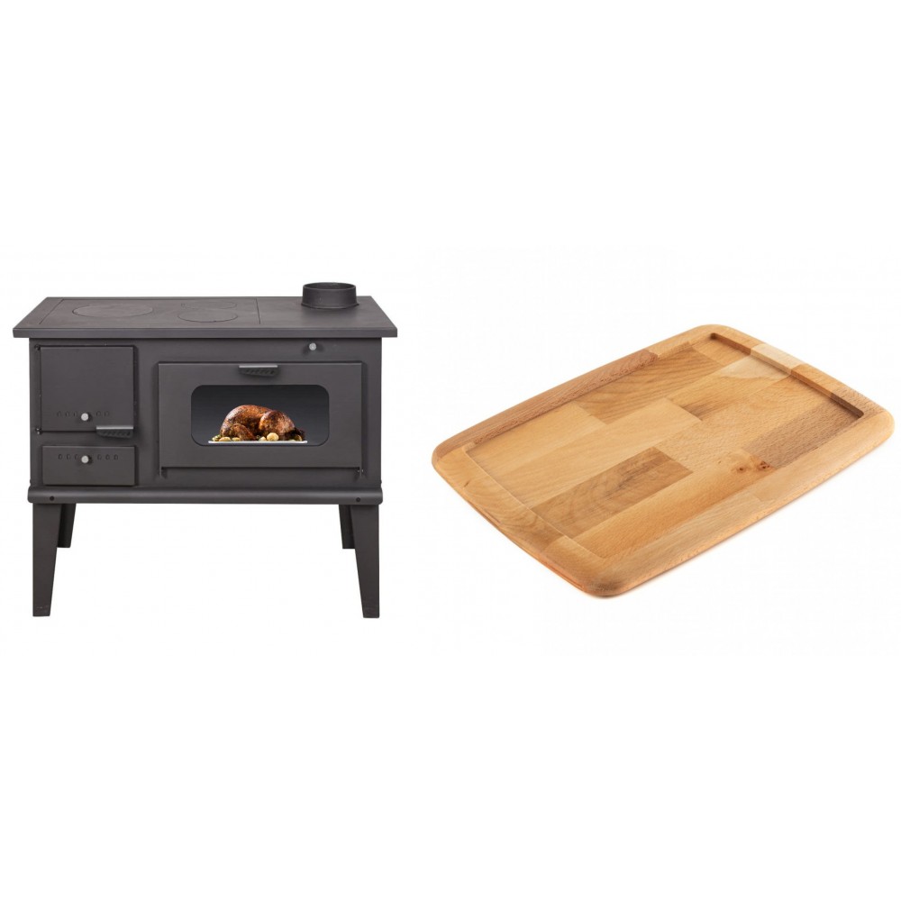 Set Küchenofen / Küchenhexe mit Backofen und Kochplatte Balkan Energy, Modell 4014, Leistung 7.9kW + Holz untersetzer für gusseisenplatte Solagio HSST2131