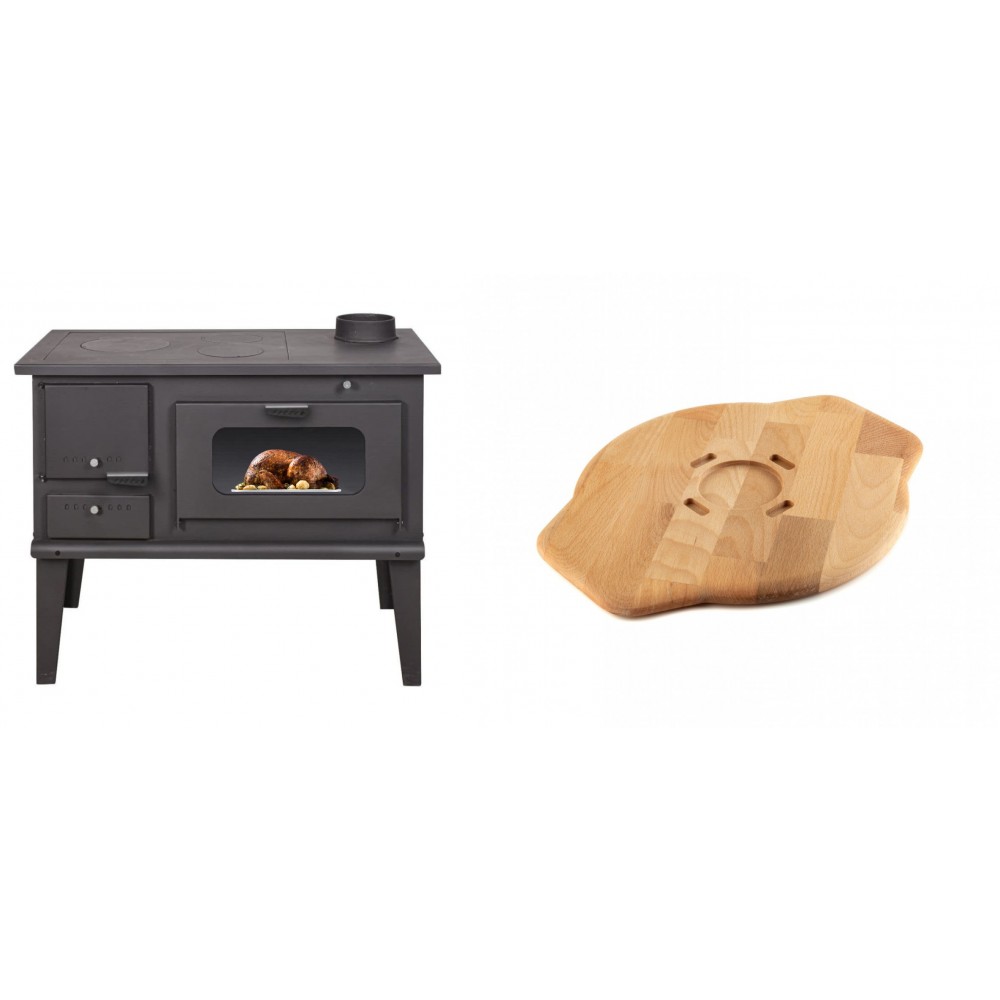 Set Küchenofen / Küchenhexe mit Backofen und Kochplatte Balkan Energy, Modell 4014, Leistung 7.9kW + Holz untersetzer für Gusseisenplatte Solagio HSYSAK28 | Kaminofen - Holzofen mit Backfach | Kaminofen |